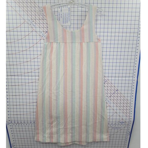 Vintage 70s Striped Homespun Tank Dress Retro Summer Minimalist Boho Vibes - Picture 3 of 7